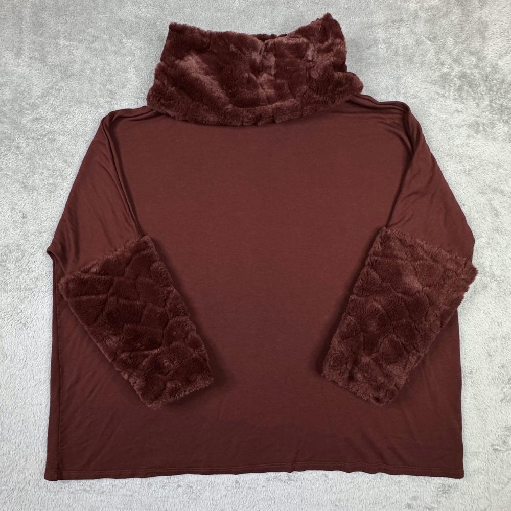 Philosophy Republic Clothing Burgundy Faux Fur Cowl‎ Neck Top Large Relaxed Fit